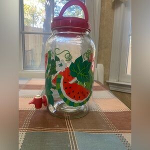 Watermelon Glass Beverage Dispenser with Pink Lid